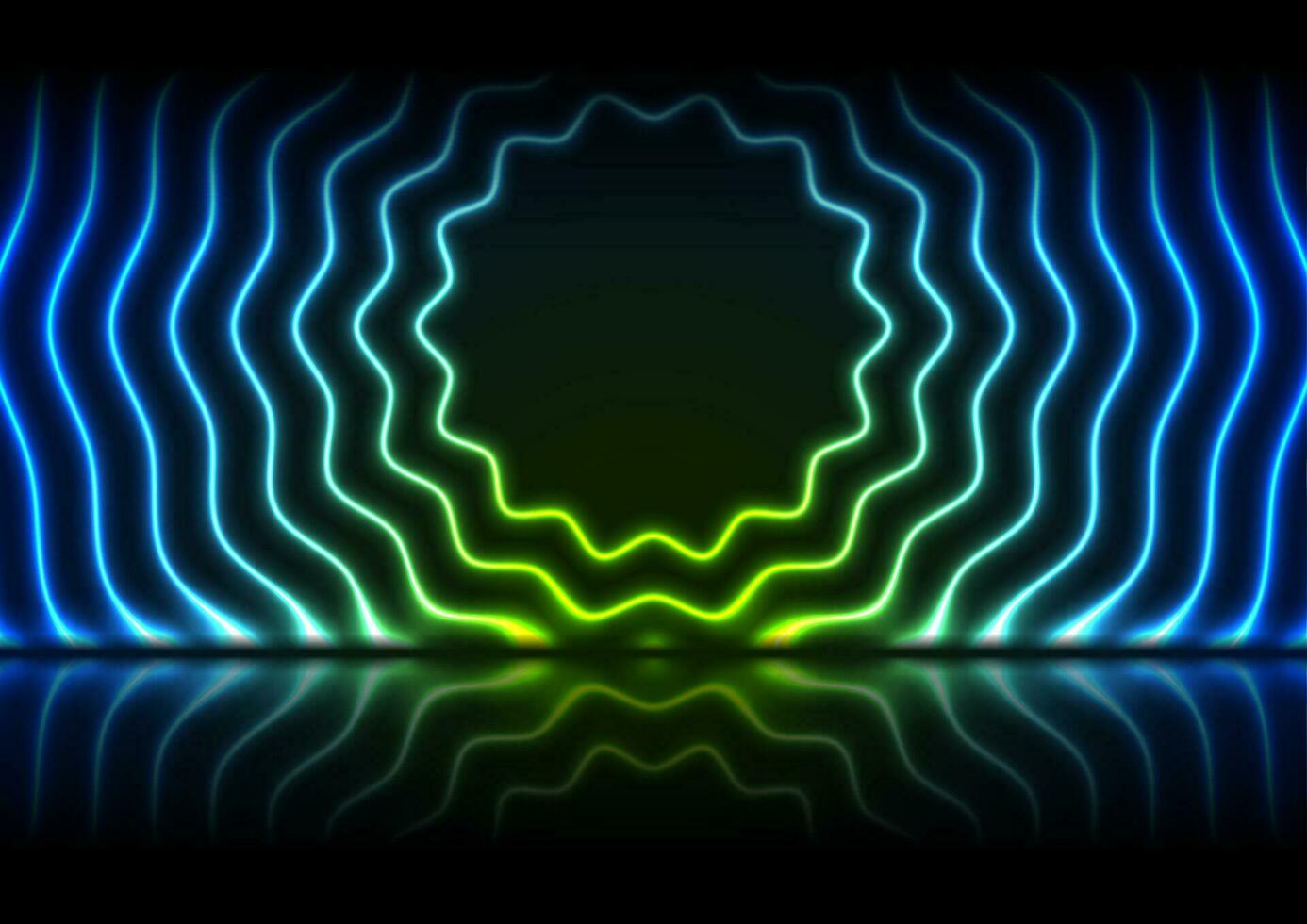 Blue green neon wavy circles technology background vector