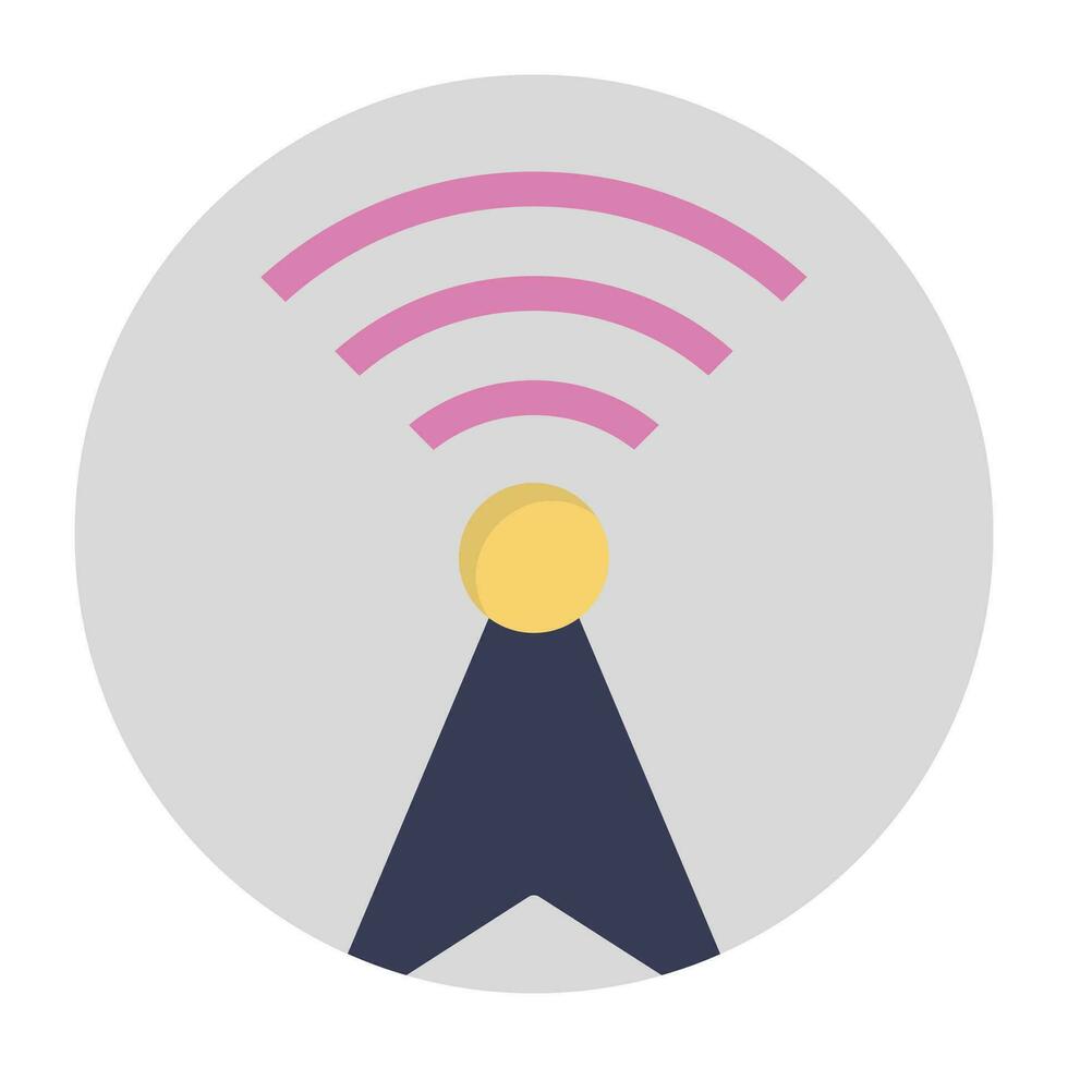 Wireless internet signal tower flat icon design vector