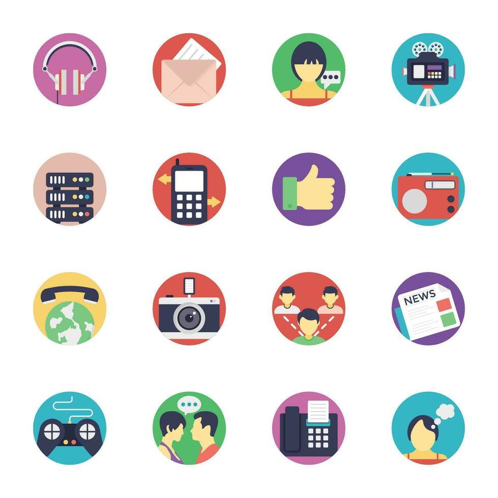 Flat Icons Set of Multiple Communication Methods vector