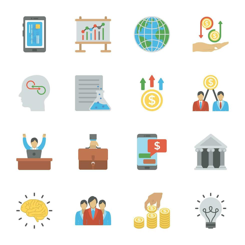 paquete de iconos planos de negocios y finanzas vector