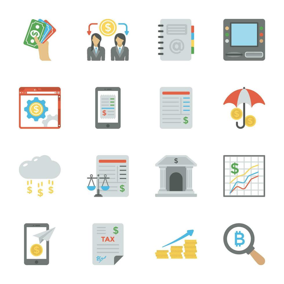 Collection of Finance Flat Icons vector
