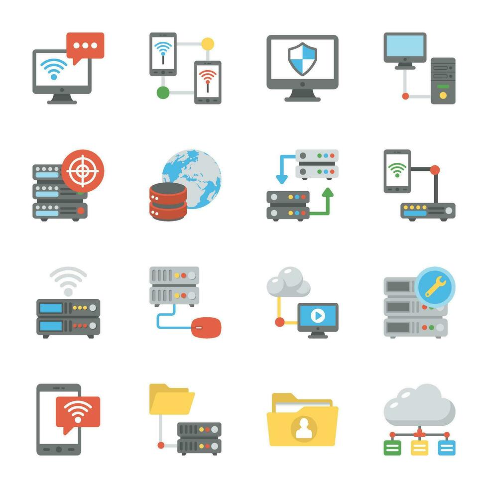 Bundle of Database Hosting Flat Icons vector