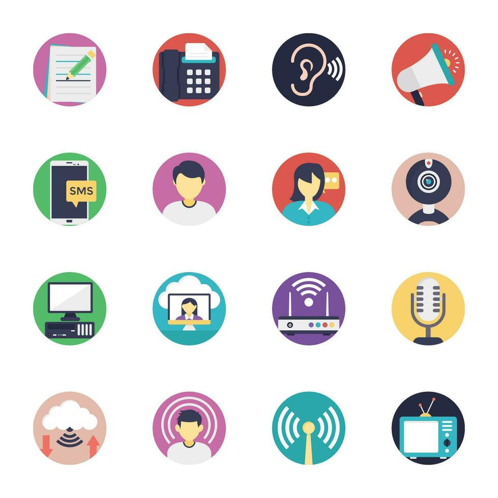 Set of Flat Style Communication Mediums Icons vector