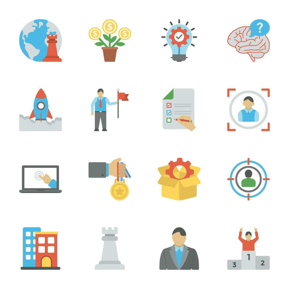 Pack of Entrepreneurship and Corporate Flat Icons vector