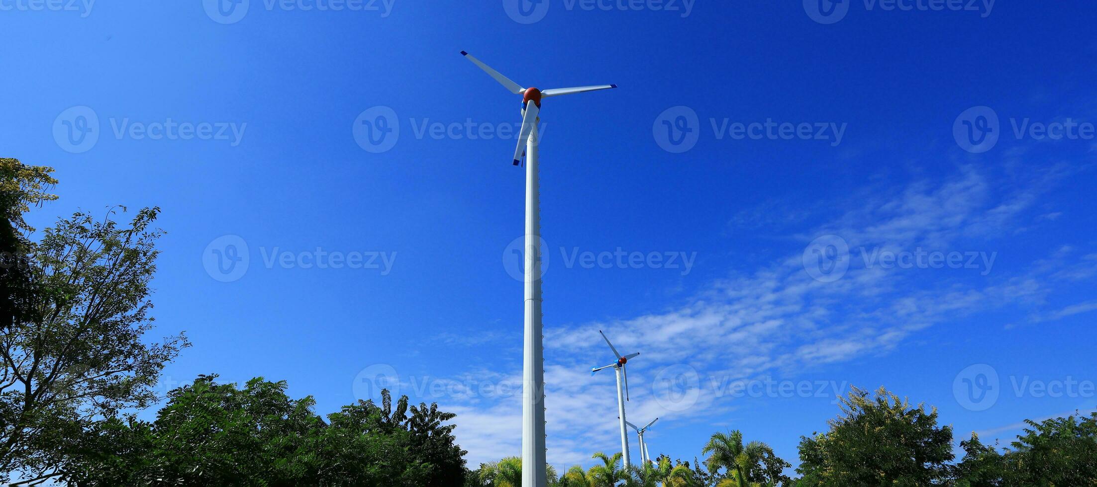 Environmentally friendly wind turbines in the park photo