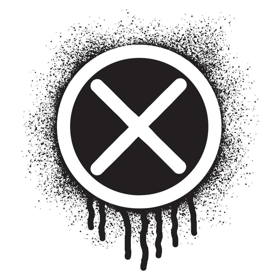 cross mark icon stencil graffiti with black spray paint vector