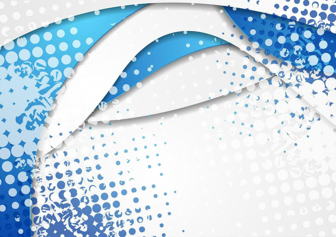 Blue grey corporate wavy background with grunge halftones vector