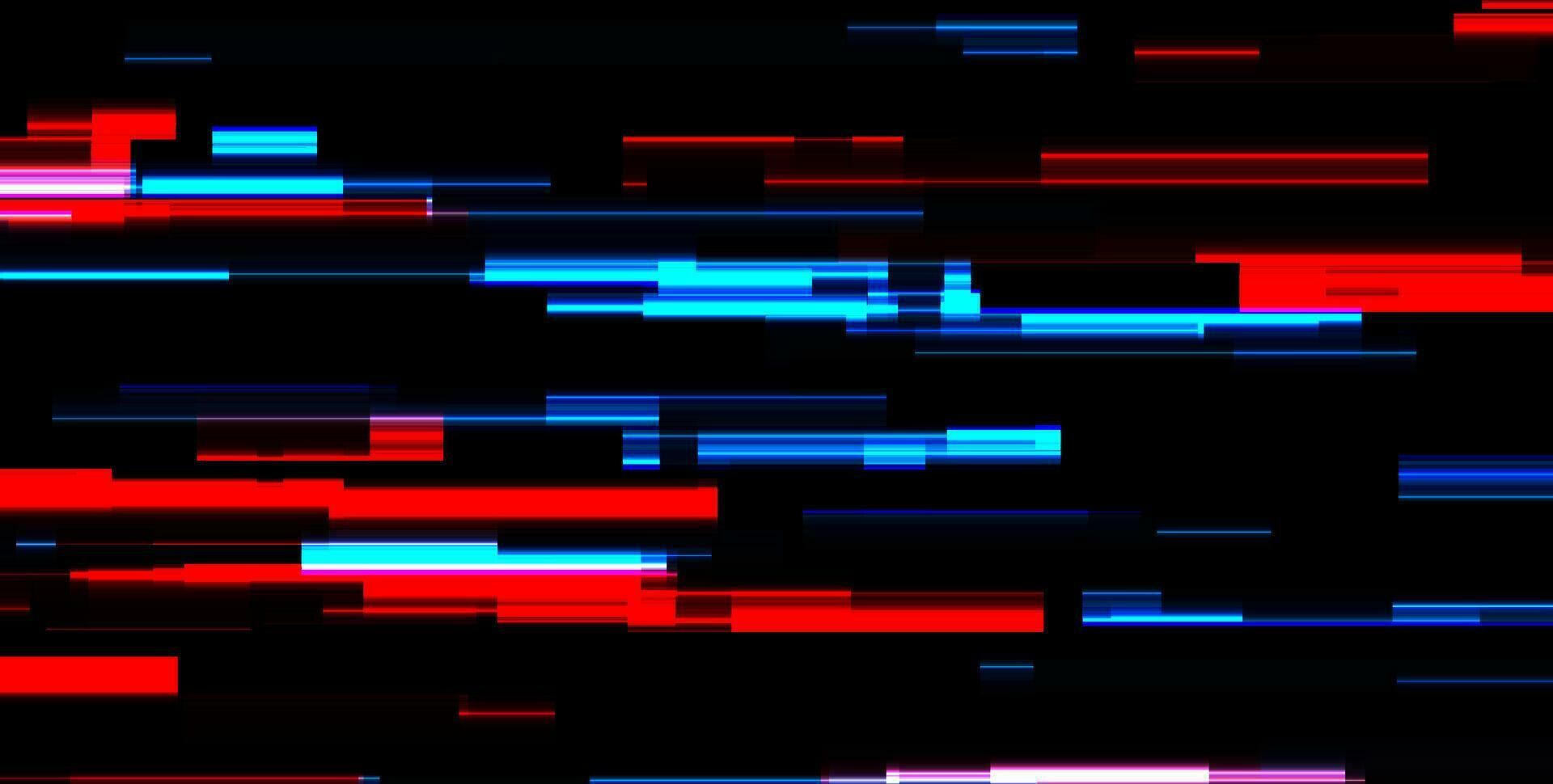 Abstract tech glowing neon lines vector background with glitch effect