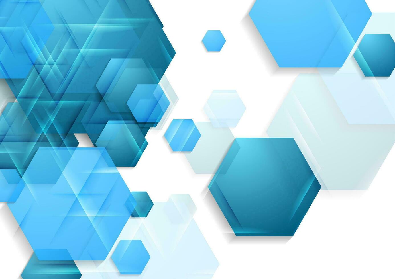Bright blue glossy hexagons abstract geometric background vector