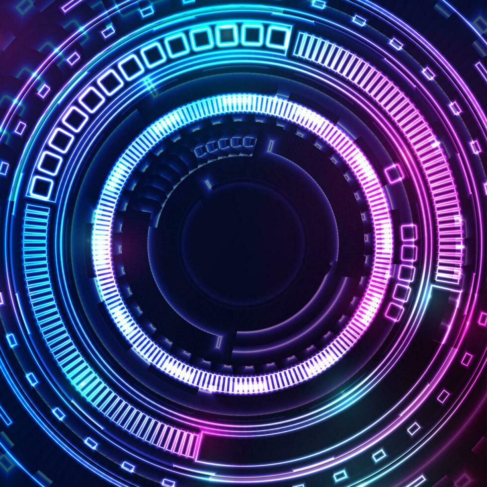 Blue purple glowing neon HUD gear technology background vector