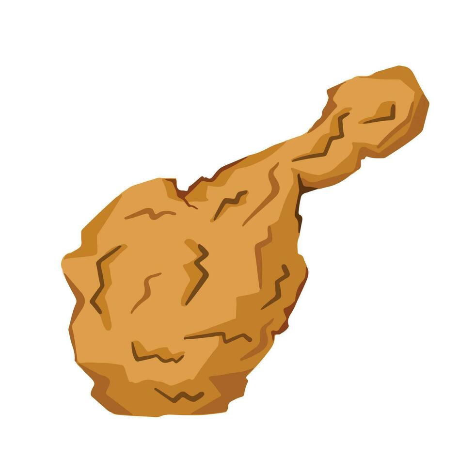 One singgle yummy fast food crispy fried chicken vector food illustration isolated on square white background. Simple flat fast food cartoon art styled drawing.