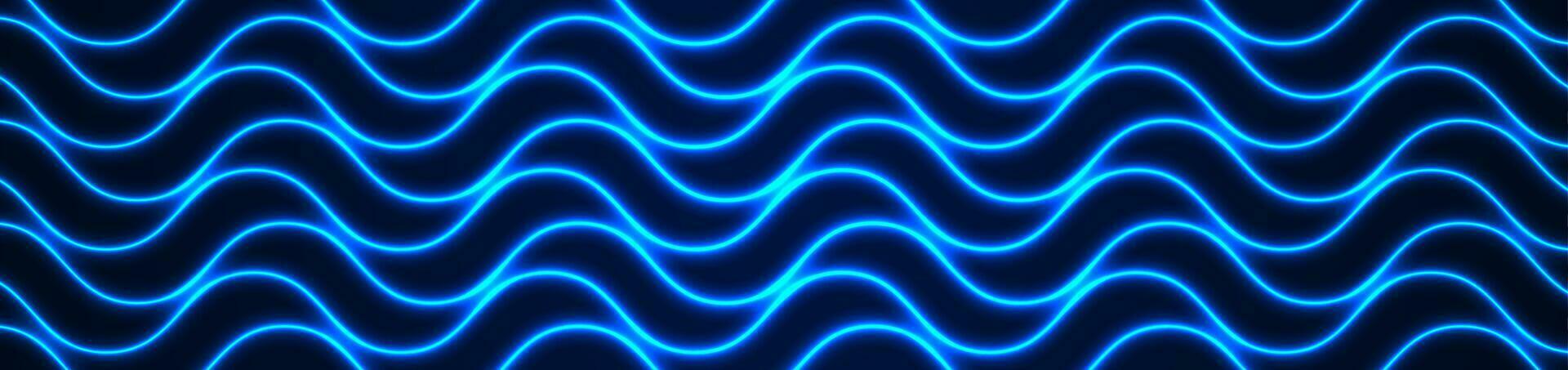 Blue neon curved wavy lines pattern abstract background vector