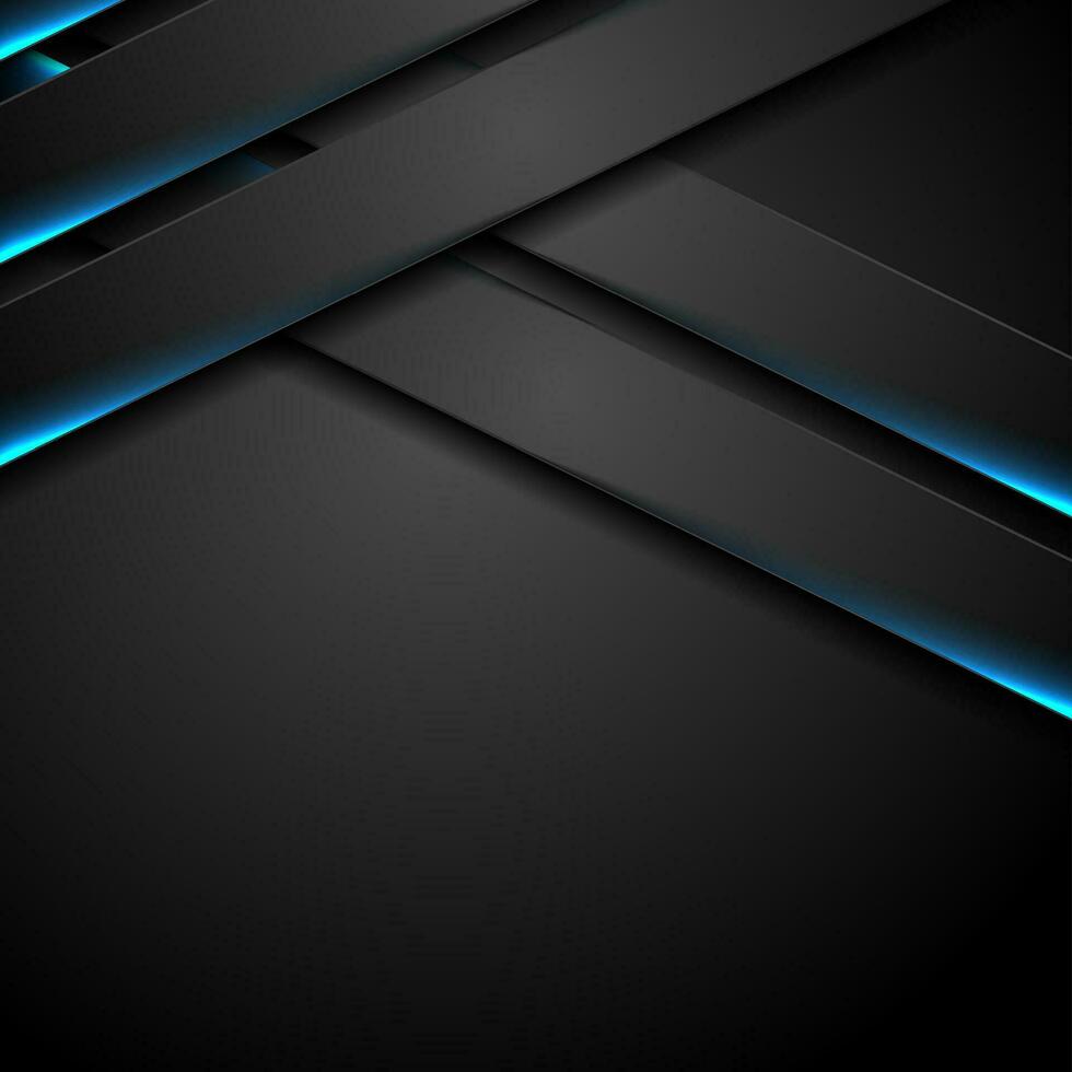 Abstract black stripes with blue neon glowing light vector
