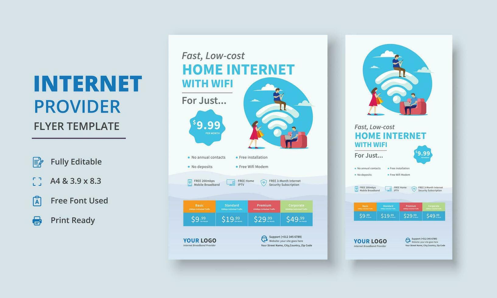 Super Fast Fiber Broadband Flyer, Internet Service Provider Flyer Template, Internet Service Provider Dl Flyer, Internet Service Provider Roll Up Banner, dl flyer, roll up banner vector