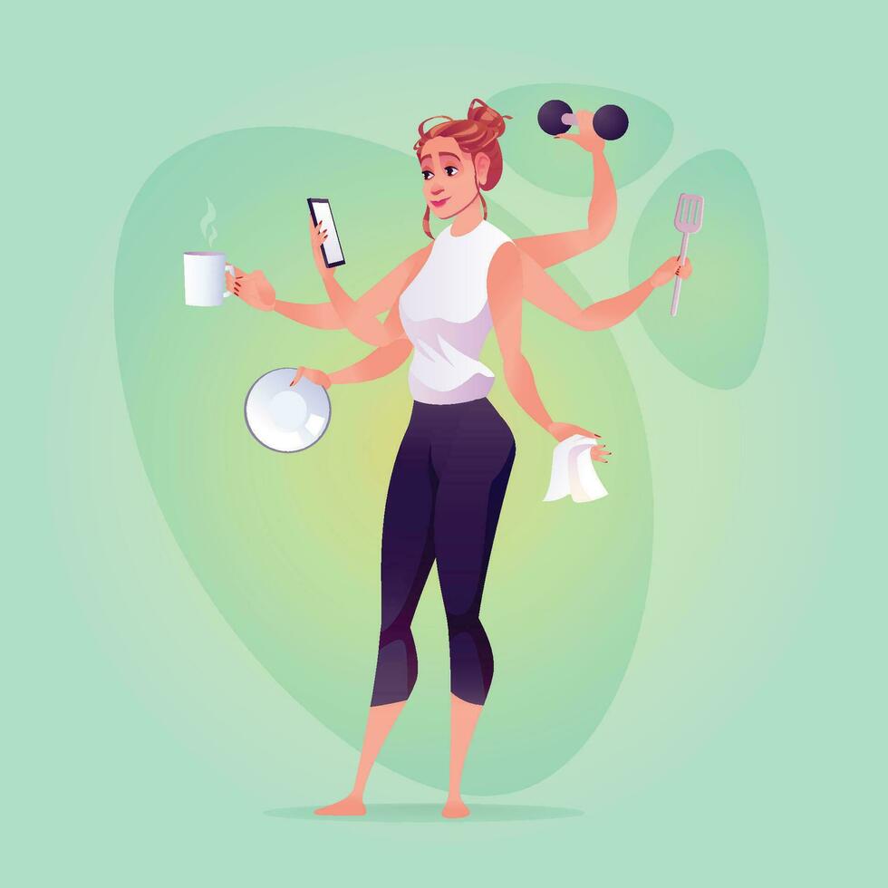 Multi-talented, multi-working woman, woman empowerment illustration vector