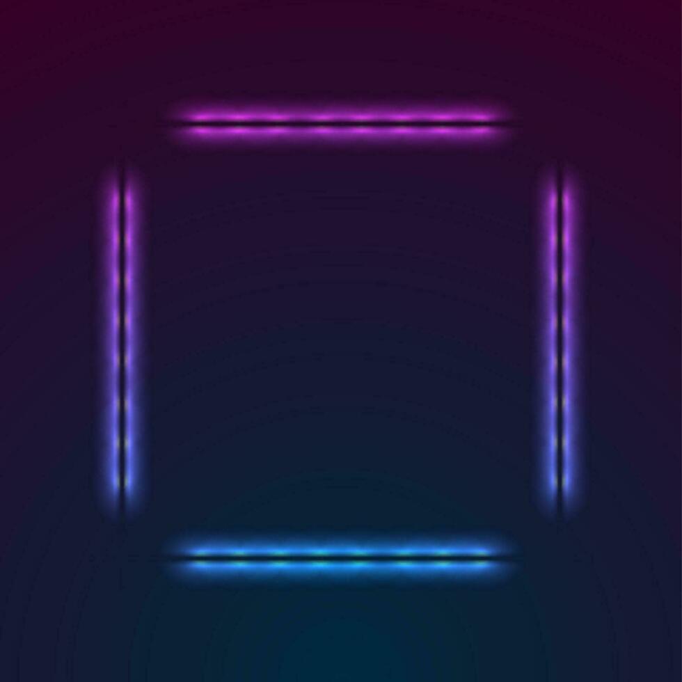 Blue purple neon luminous square frame abstract retro background vector