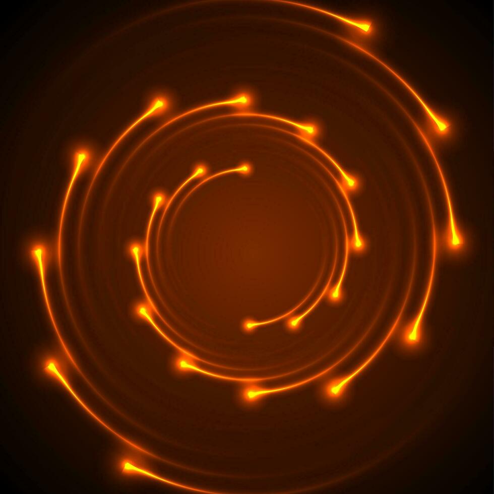 Fiery orange neon spiral lines abstract background vector