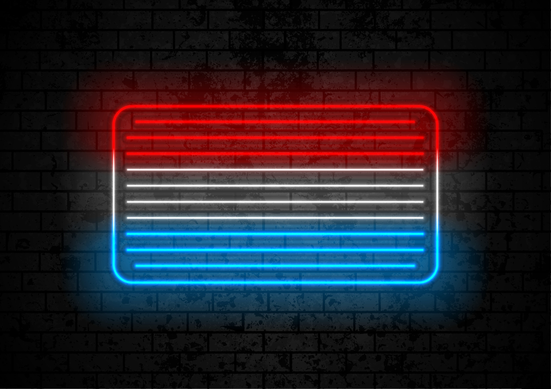 Neon tricolour flag of Netherlands on brick wall grunge background