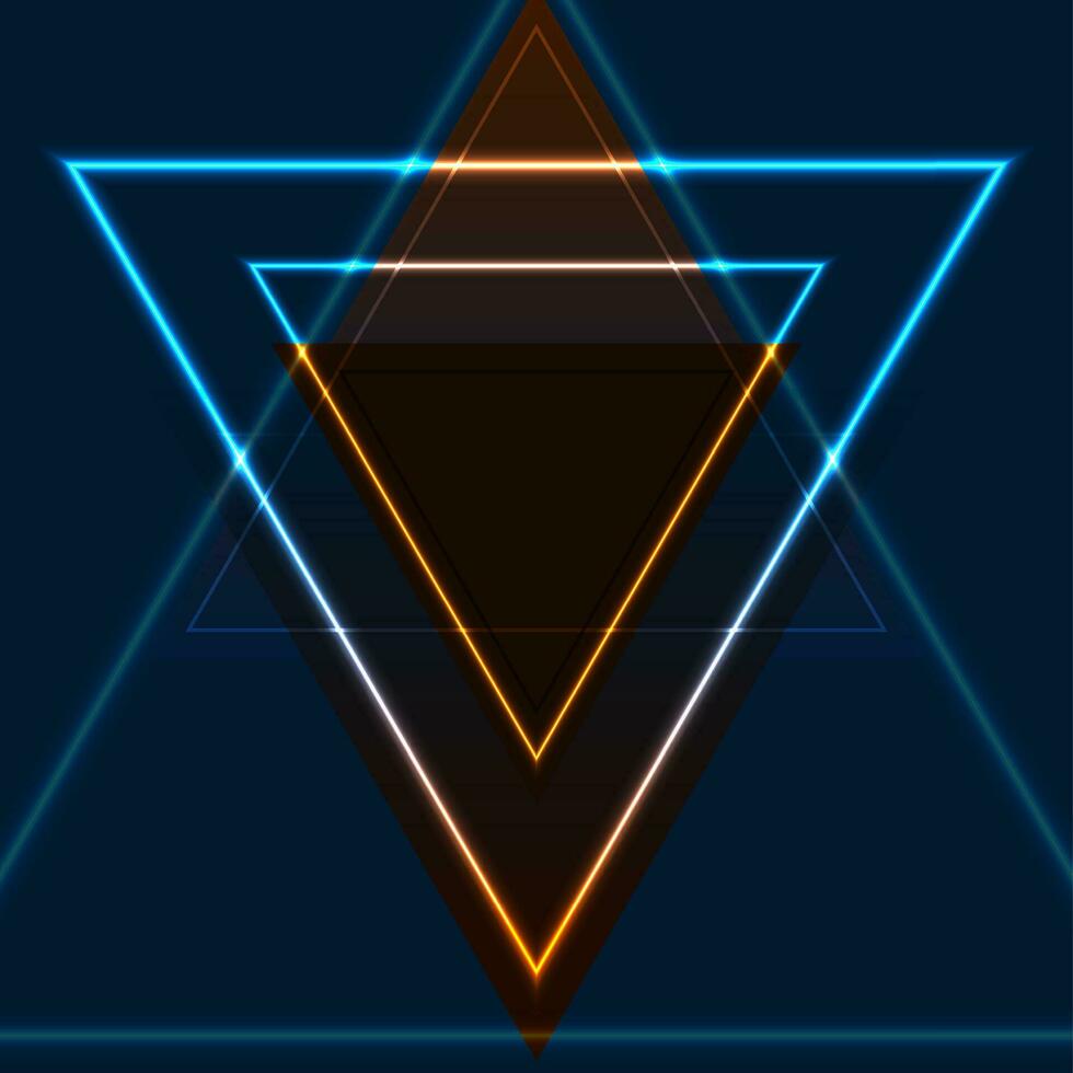 Blue orange retro neon laser triangles abstract background vector