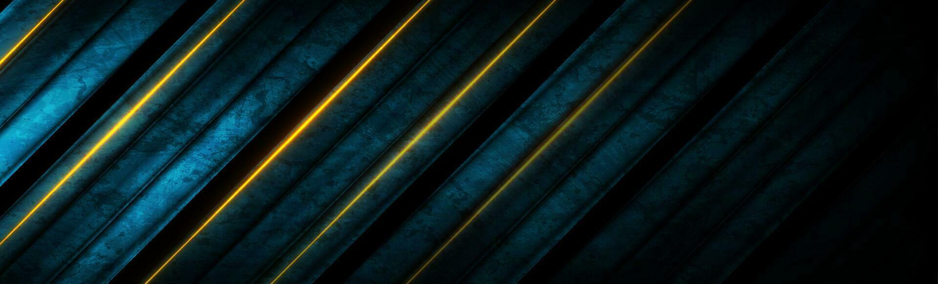 Dark blue striped background with glowing yellow lines vector
