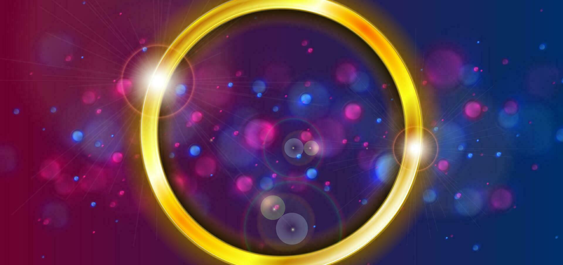 Blue purple bokeh abstract background with golden circle vector