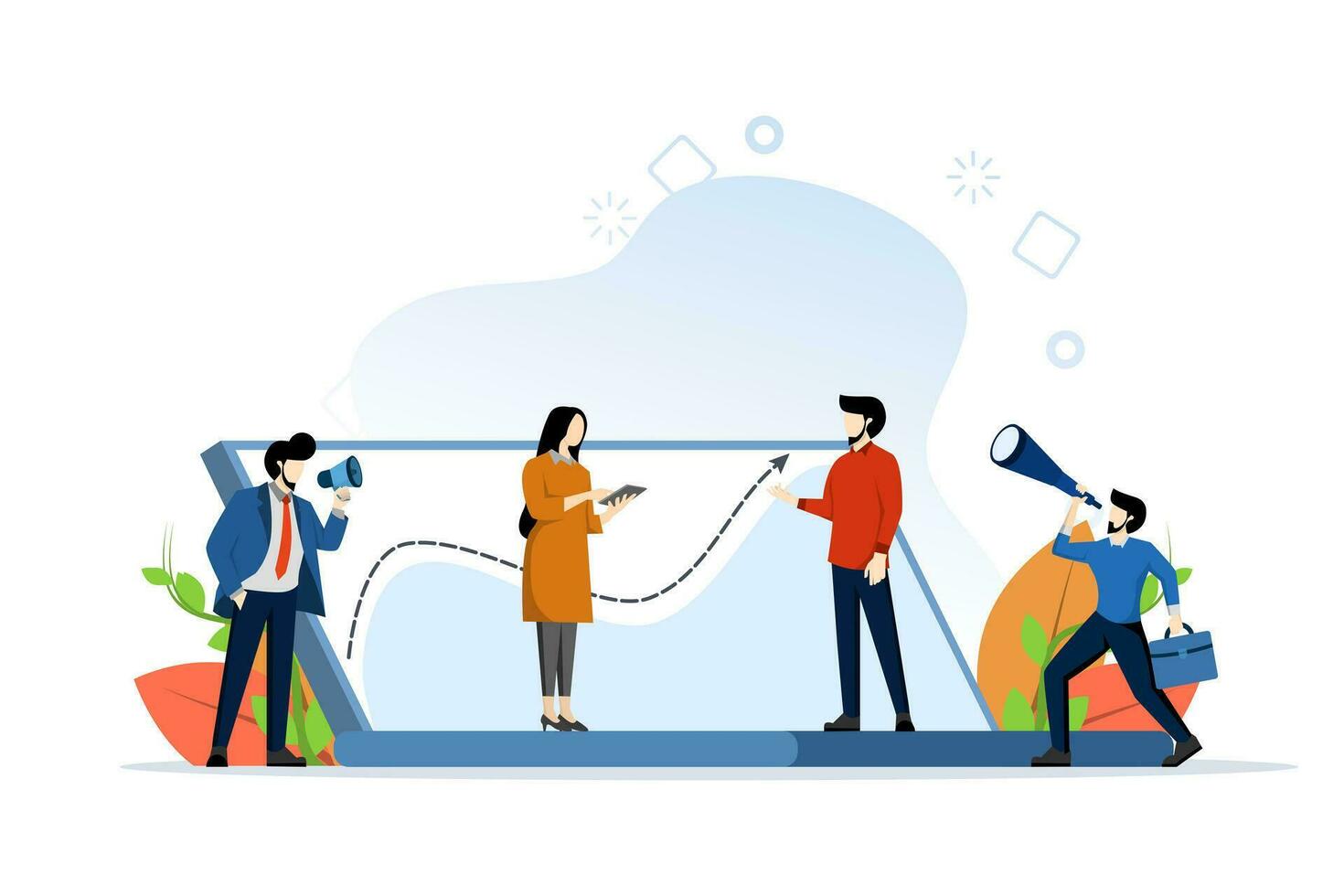 concept of statistical data analysis on computer, graphic design, working with data. competently planned startup. market research and information vector, flat vector illustration on a white background
