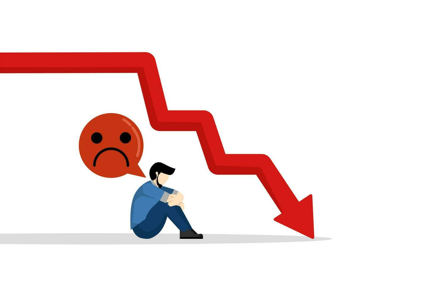 Disappointed with the investment financial crisis. Business bankruptcy. The share price fell even lower. losing money. Businessman worried about financial crisis. flat vector illustration.