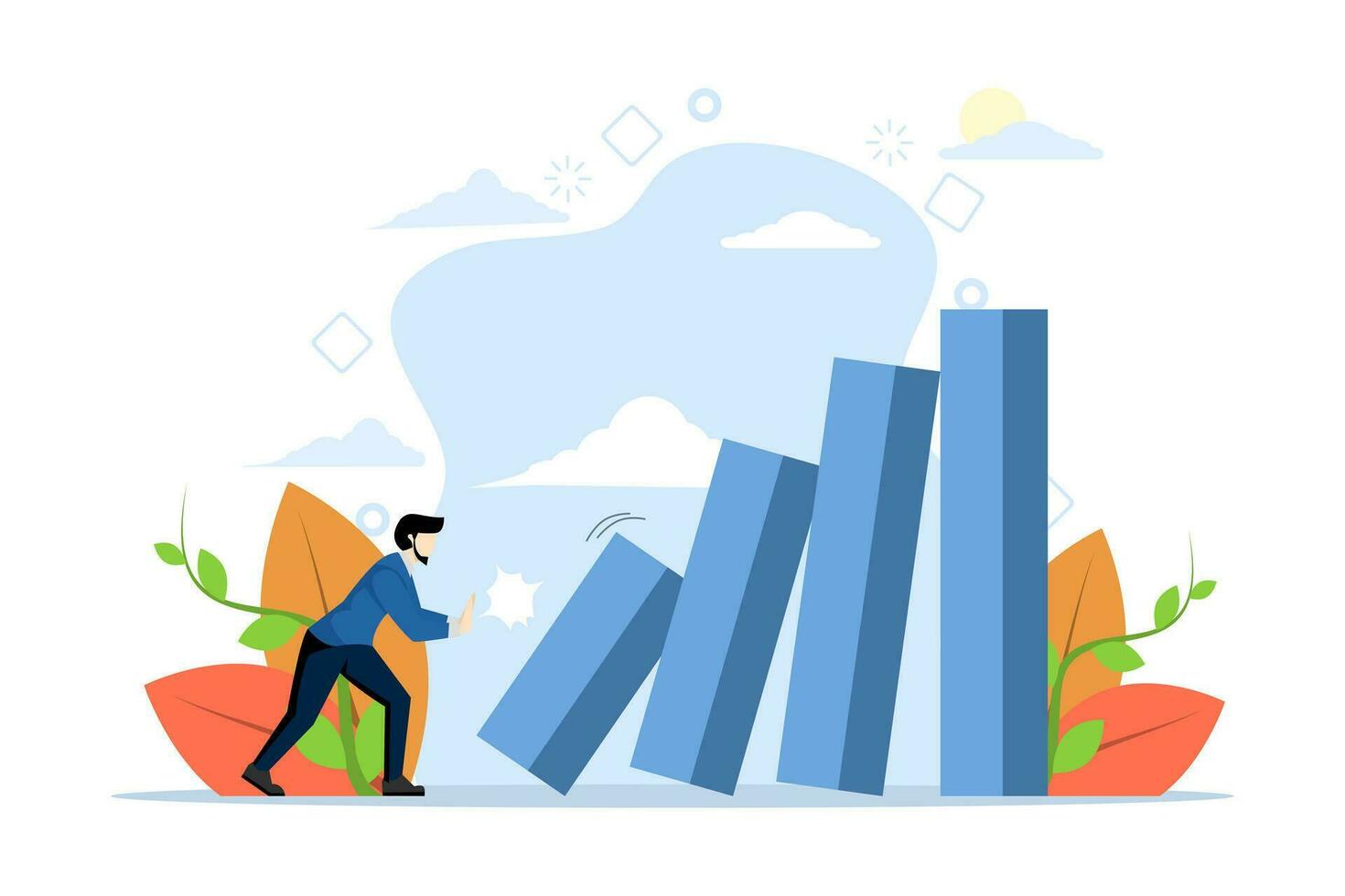 small little habit concept to change or increase productivity, efficiency, easy way to win business success or make big impact, entrepreneur pushing small dominoes to make one bigger downfall. vector