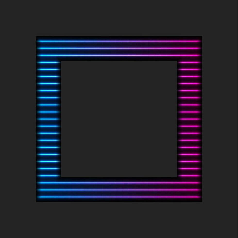 Blue purple neon square frame abstract tech background vector