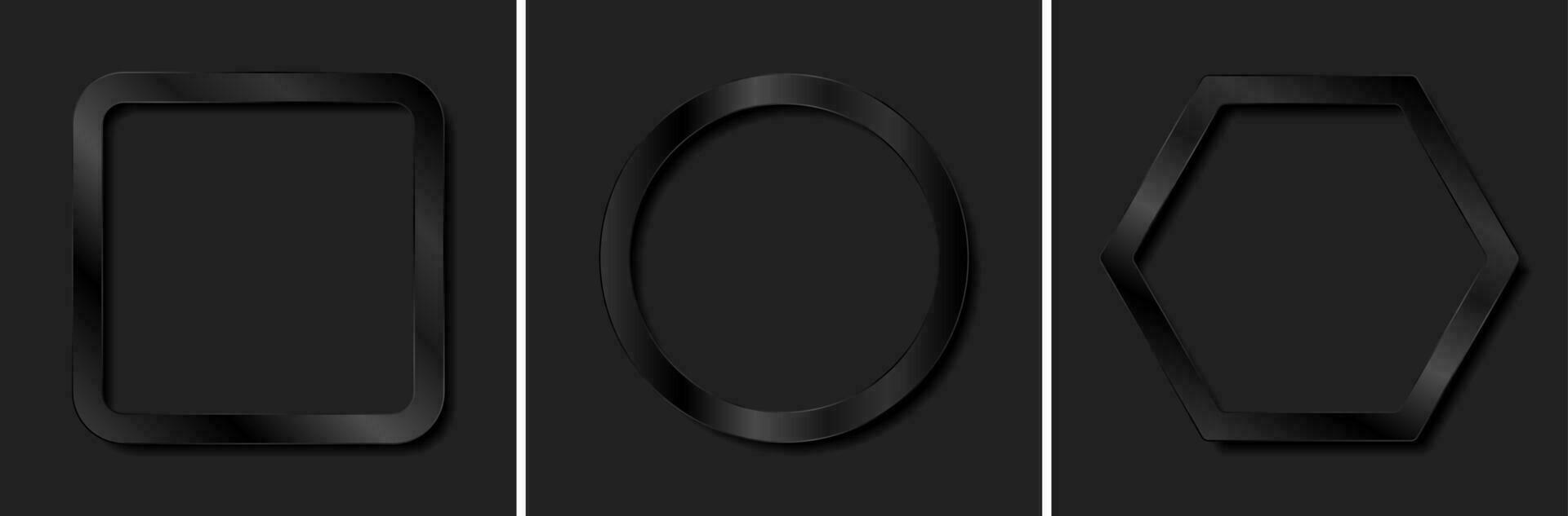 Set of abstract black glossy geometric frames vector