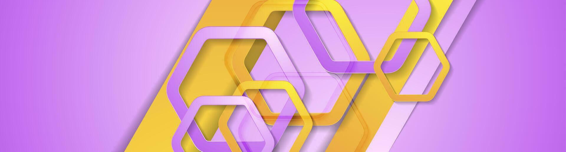 Pink and yellow geometric banner with hexagons vector