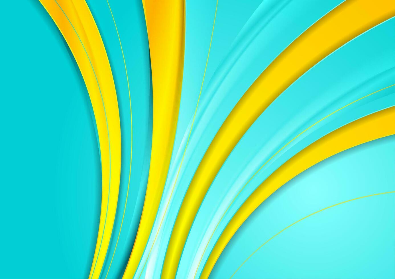 Turquoise and yellow smooth waves abstract background vector