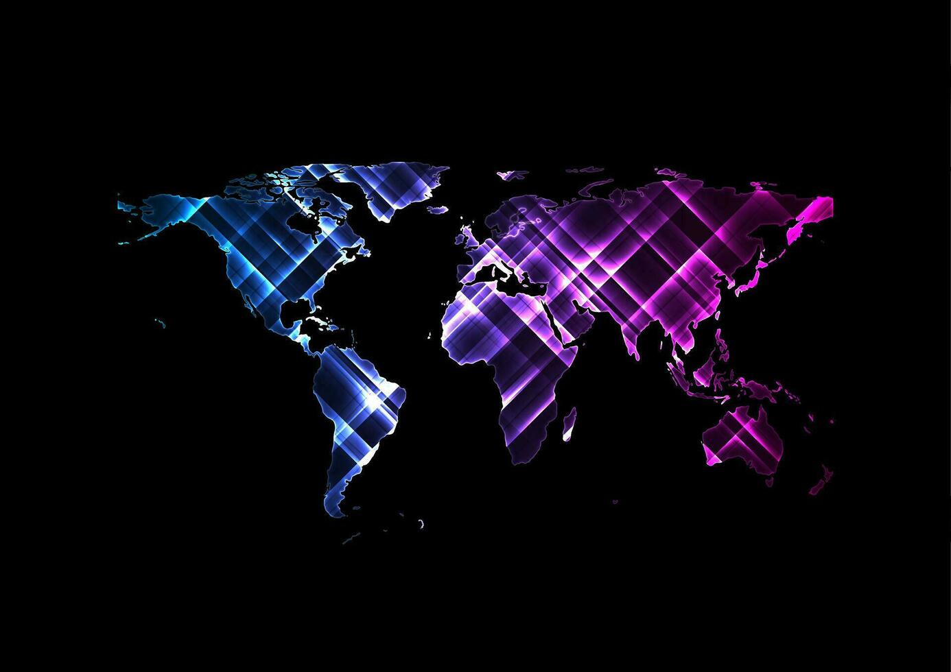 Bright glowing neon abstract world map on night vector