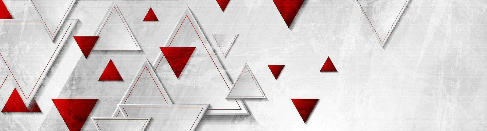 Tech red triangles on abstract grunge corporate banner vector