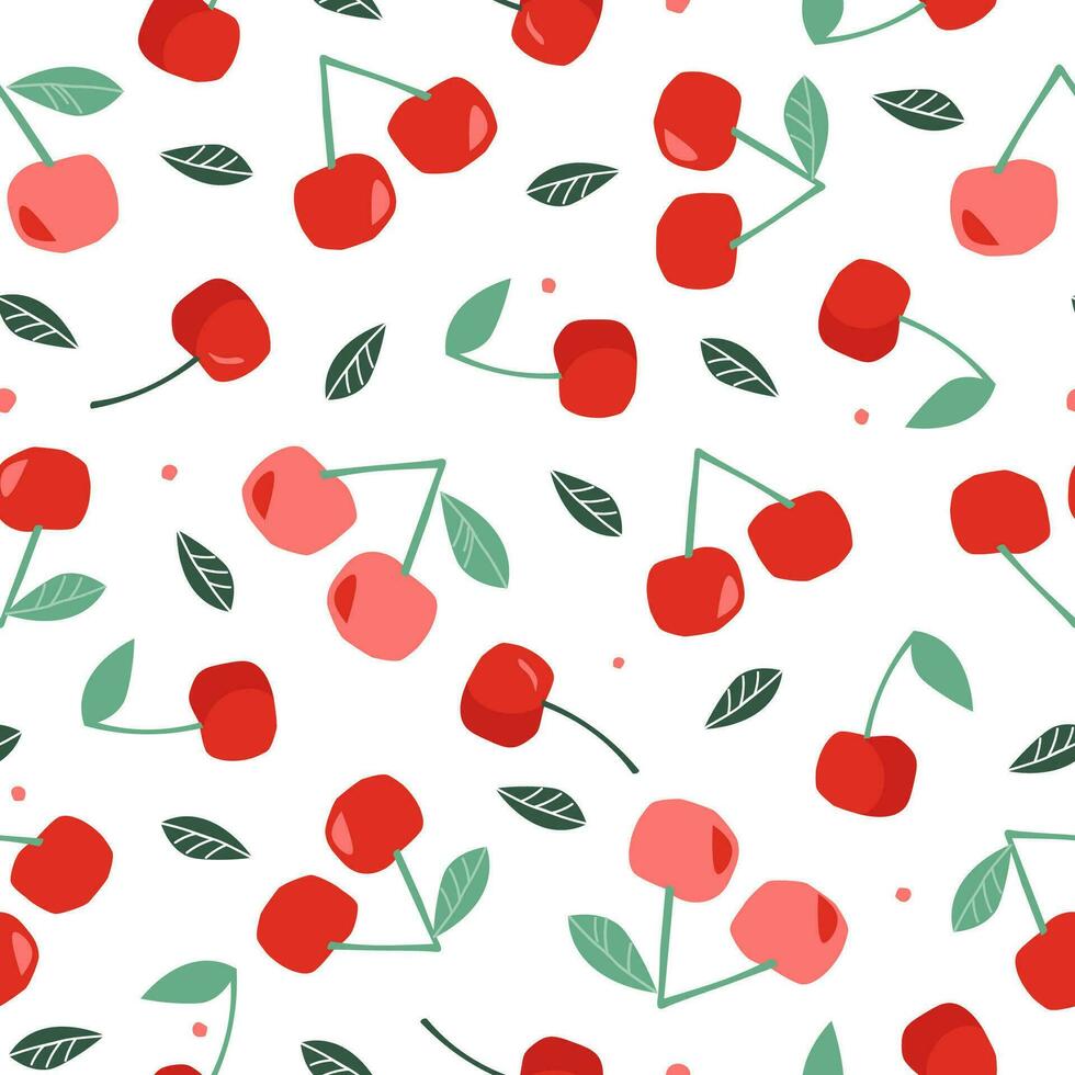 Seamless pattern with cherries. Summer natural juicy print. Vector graphics.