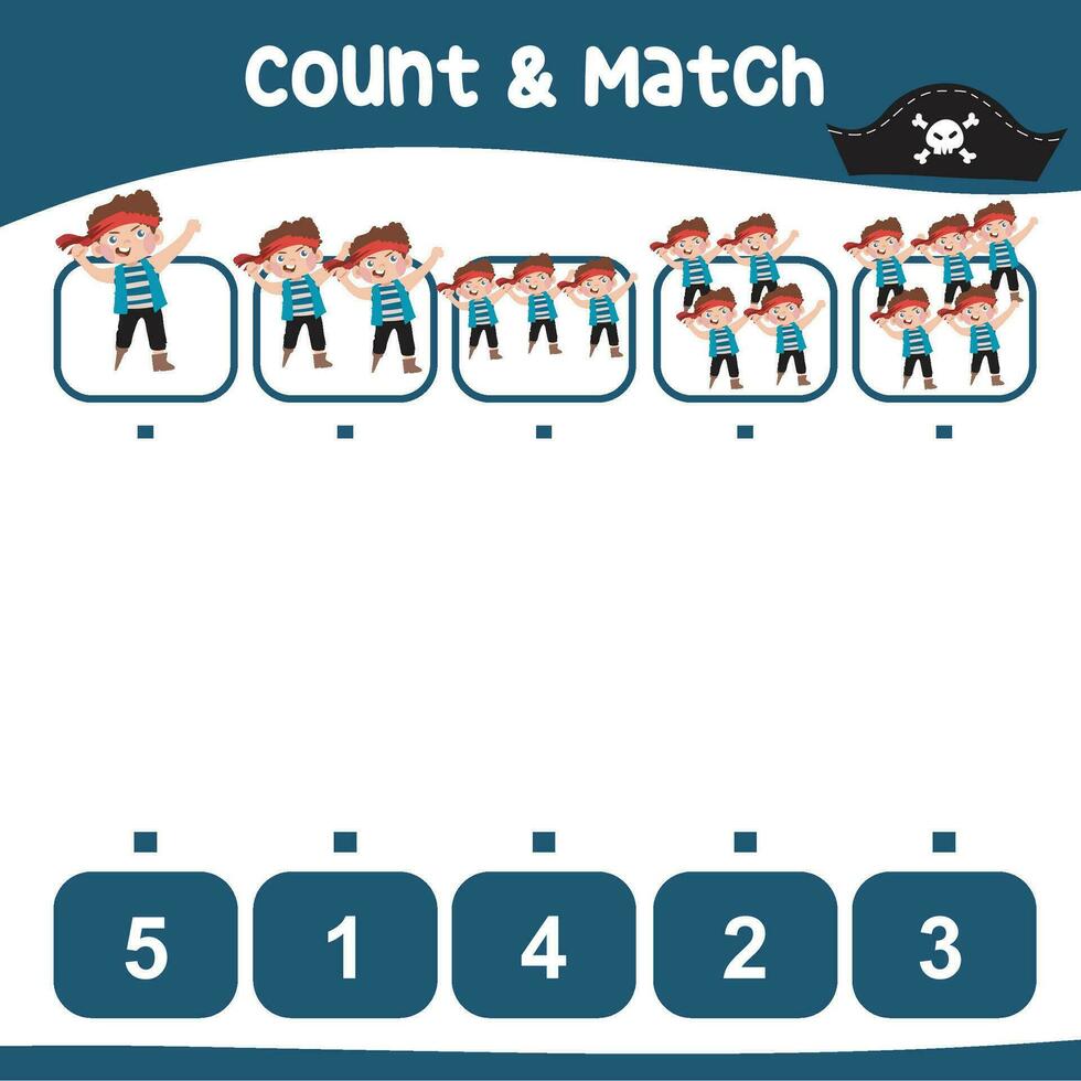 Count and match activity for children. Educational printable math worksheet. Worksheet for kid. Educational printable worksheet. Simple gaming level for preschool kids vector