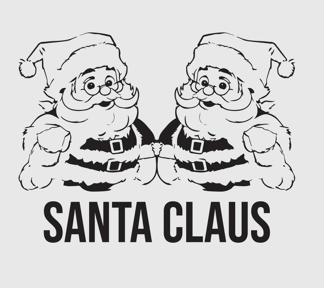 Vector isolated Santa Claus Father Christmas Saint Nicolas  portrait stencil colorless black and white outline silhouette shadow shape