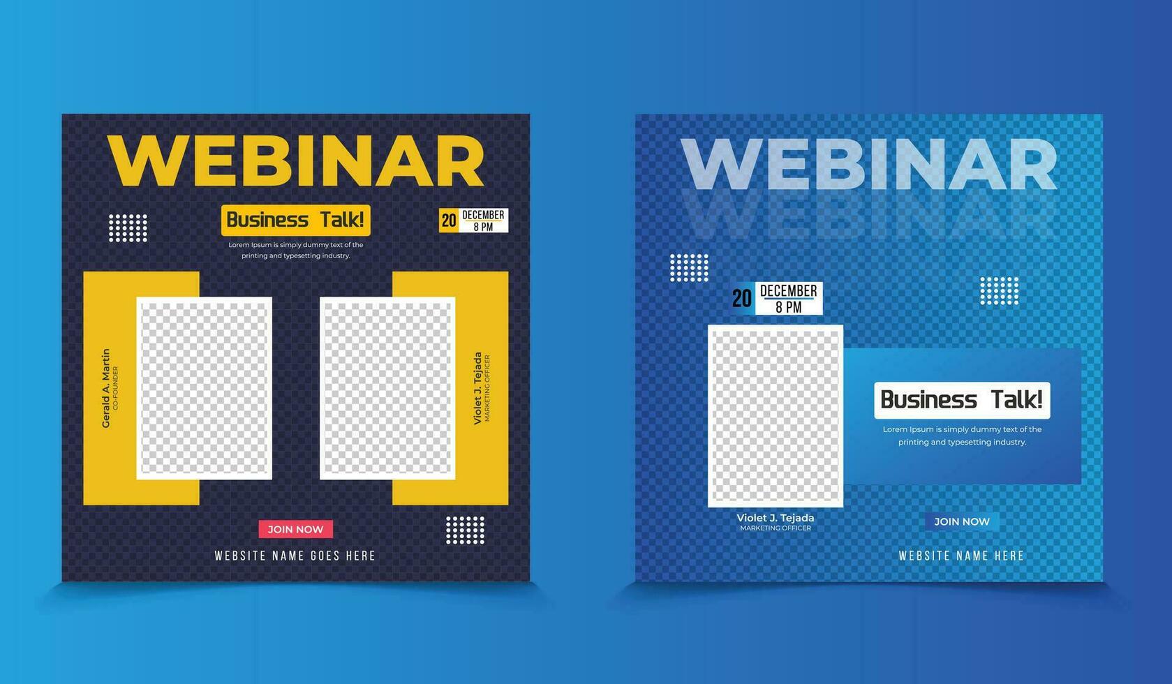 Template for a Business Conference webinar banner invitation and social media post. Design of an online webinar invitation vector