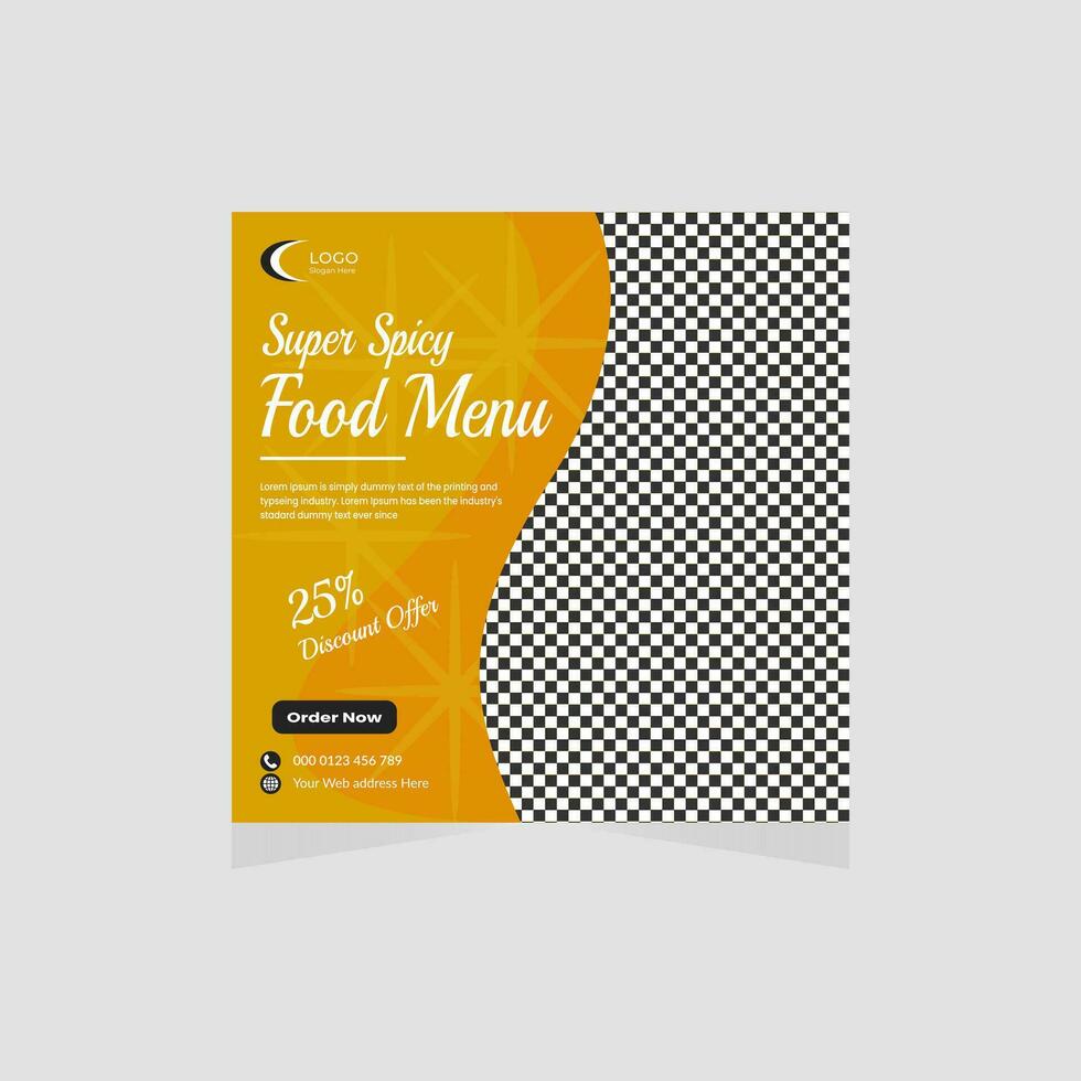 Restaurant hot and spicy fast food menu social media promotion post design vector template