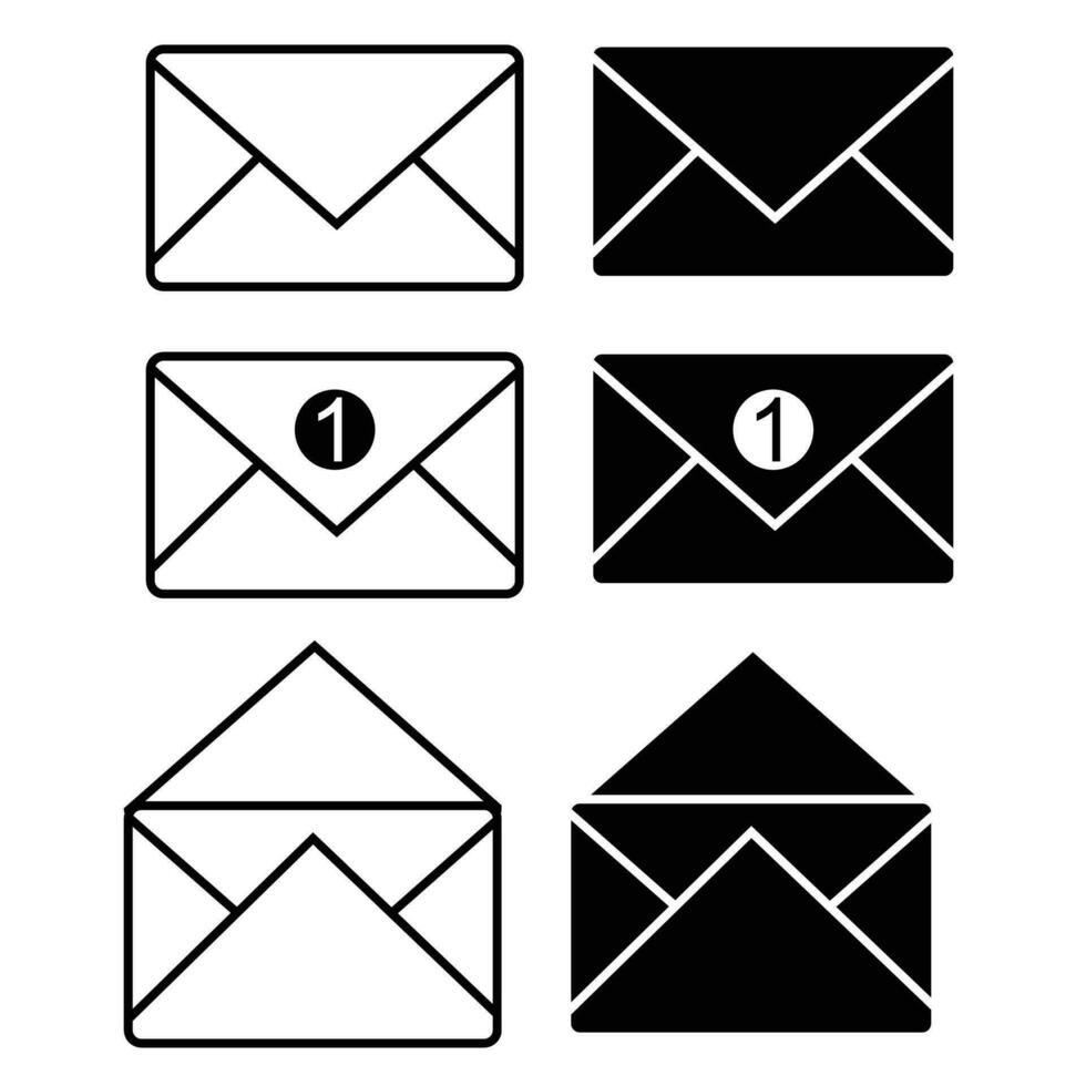 Mail icon set. Envelope icon set. Vector illustration. Black and white Envelope. Vector eps 10