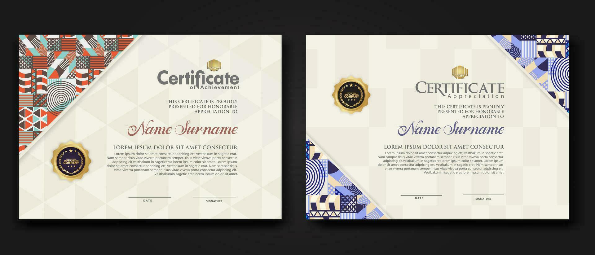 Certificate template with geometric artwork design and simple shapes.vector Illustration vector