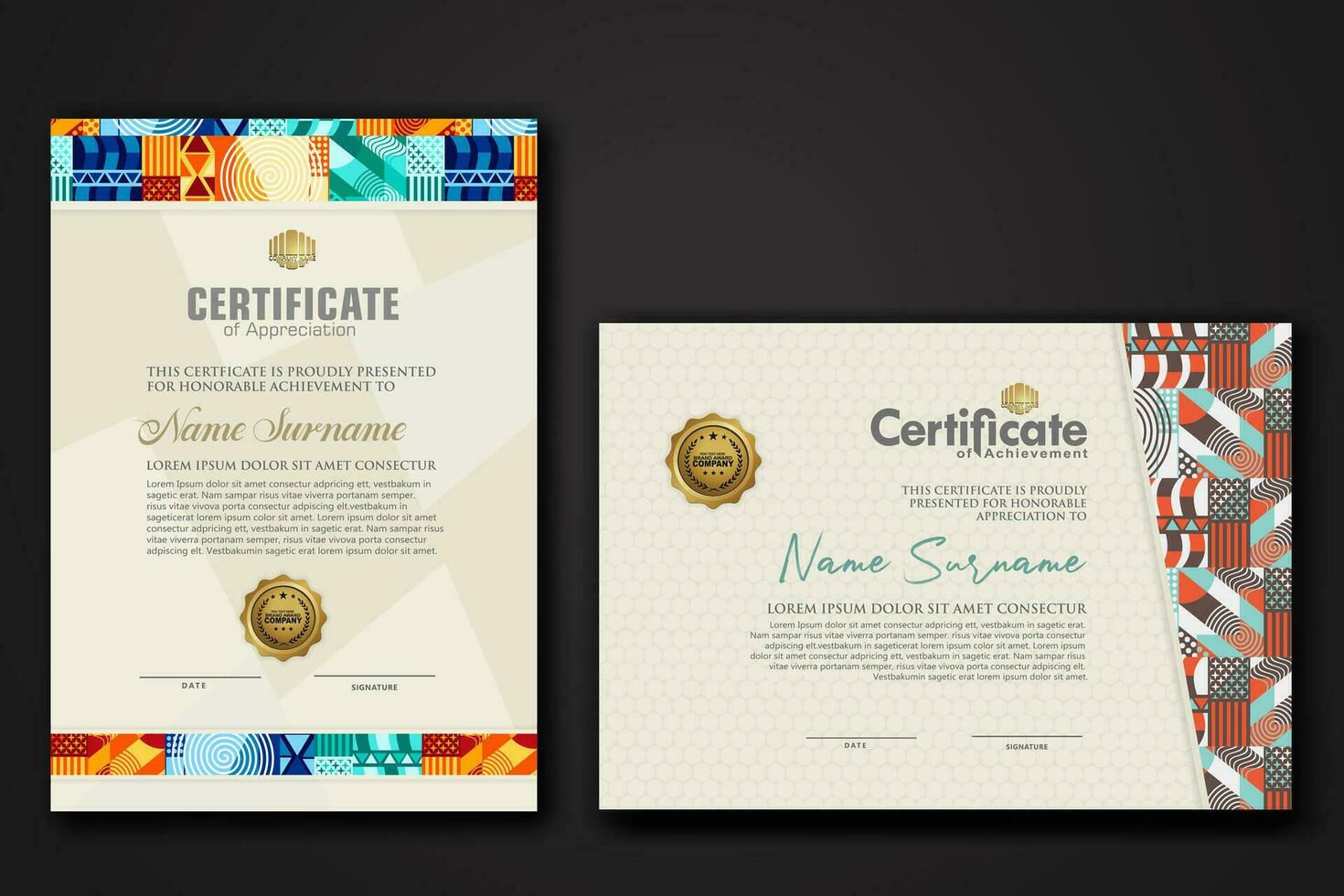 Certificate template with geometric artwork design and simple shapes.vector Illustration vector