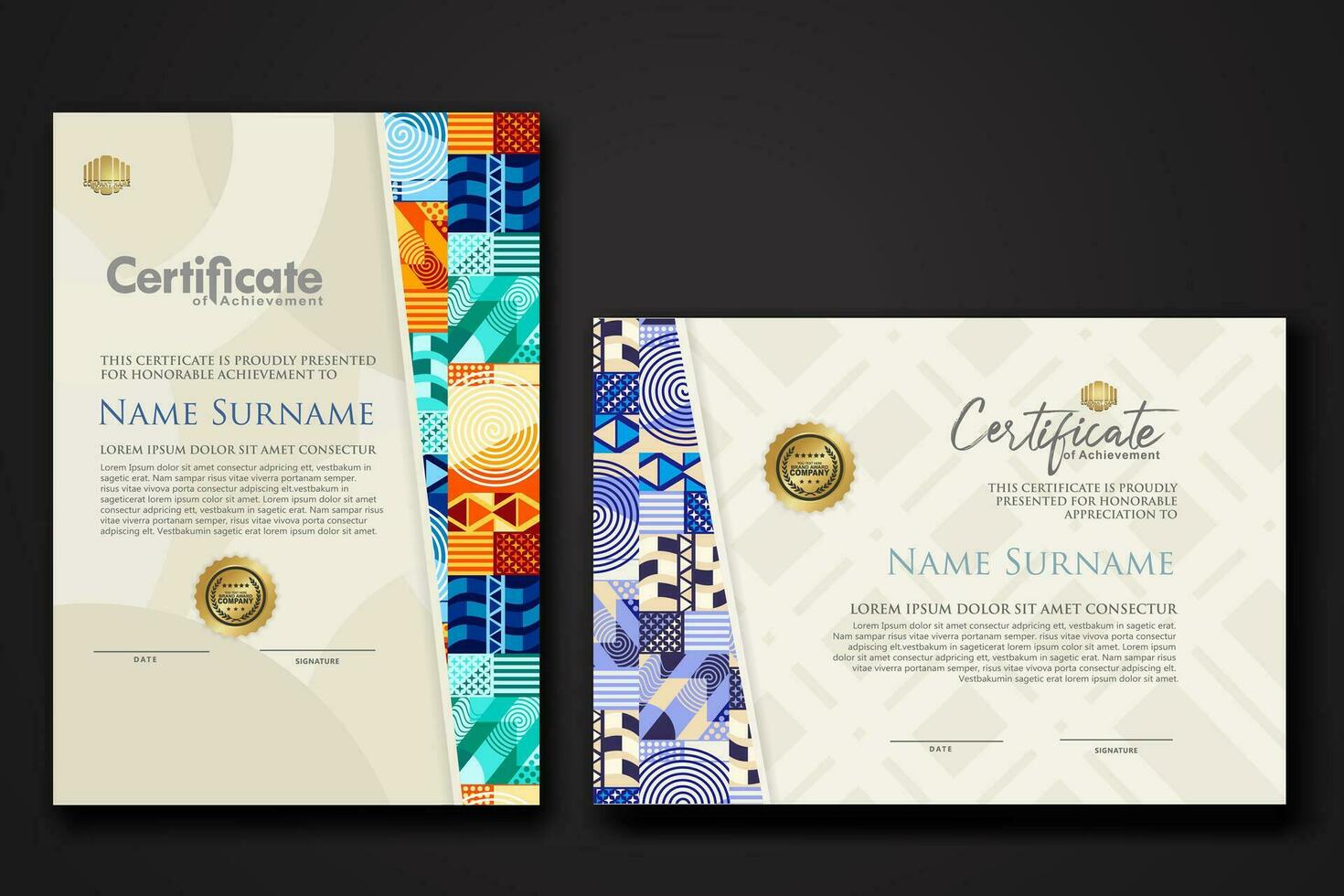 Certificate template with geometric artwork design and simple shapes.vector Illustration vector