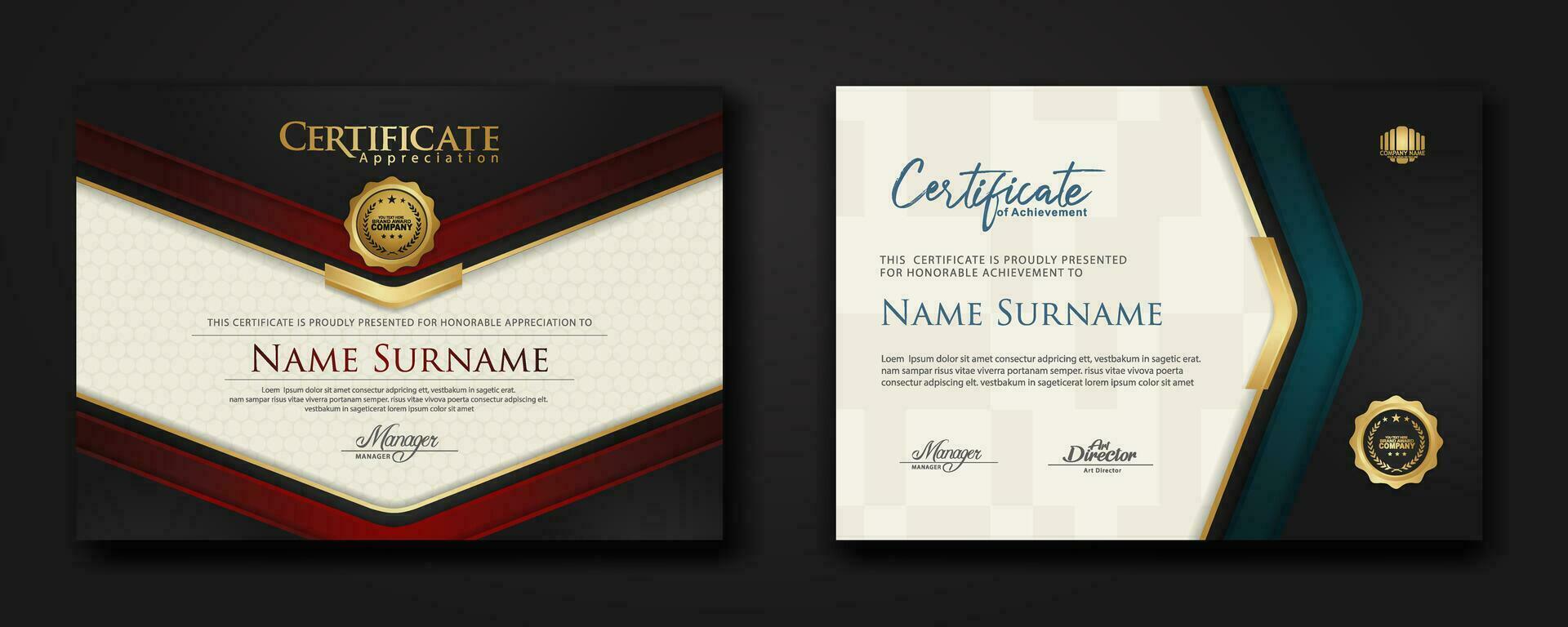 New design two set  luxury certificate  template with shadow effect on overlap layers and cream color on  pattern background vector