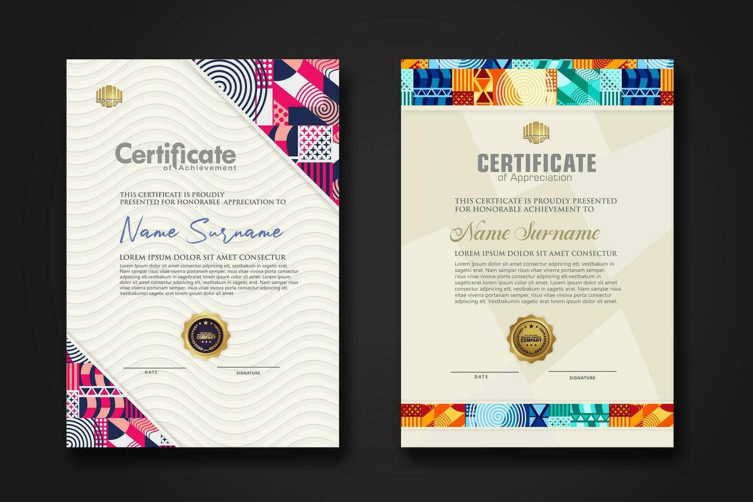 Certificate template with geometric artwork design and simple shapes.vector Illustration vector