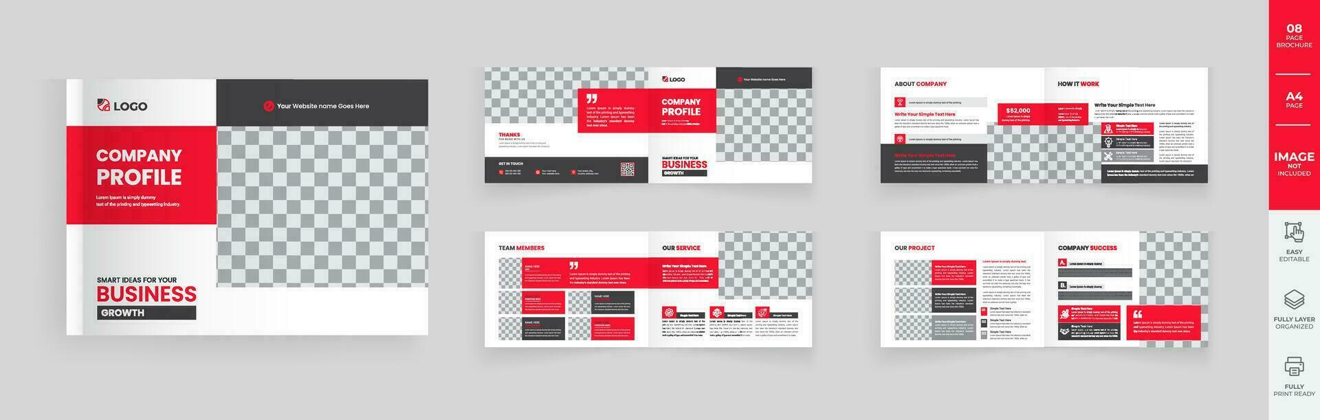 Landscape company profile brochure template layout design, corporate company profile brochure, red minimal landscape company profile template layout vector