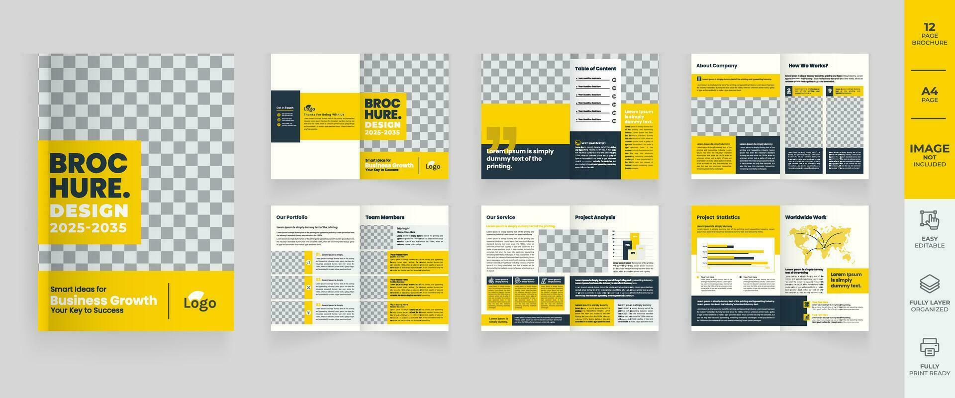 empresa perfil folleto plantilla, negocio propuesta diseño concepto diseño, amarillo mínimo empresa perfil modelo diseño vector