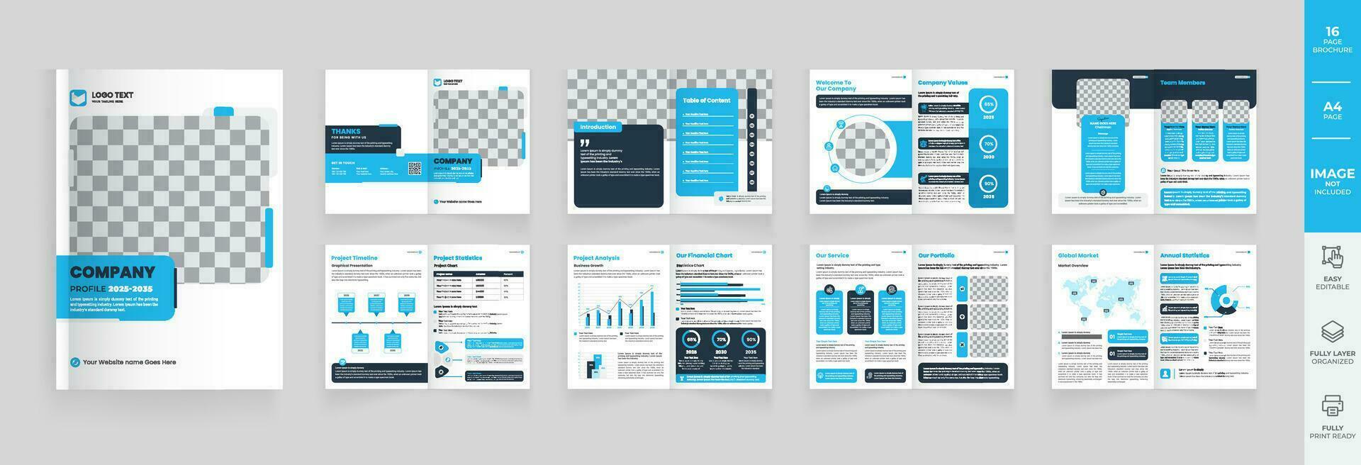 folleto diseño modelo diseño, 16 páginas azul color modelo folleto diseño, moderno folleto diseño vector