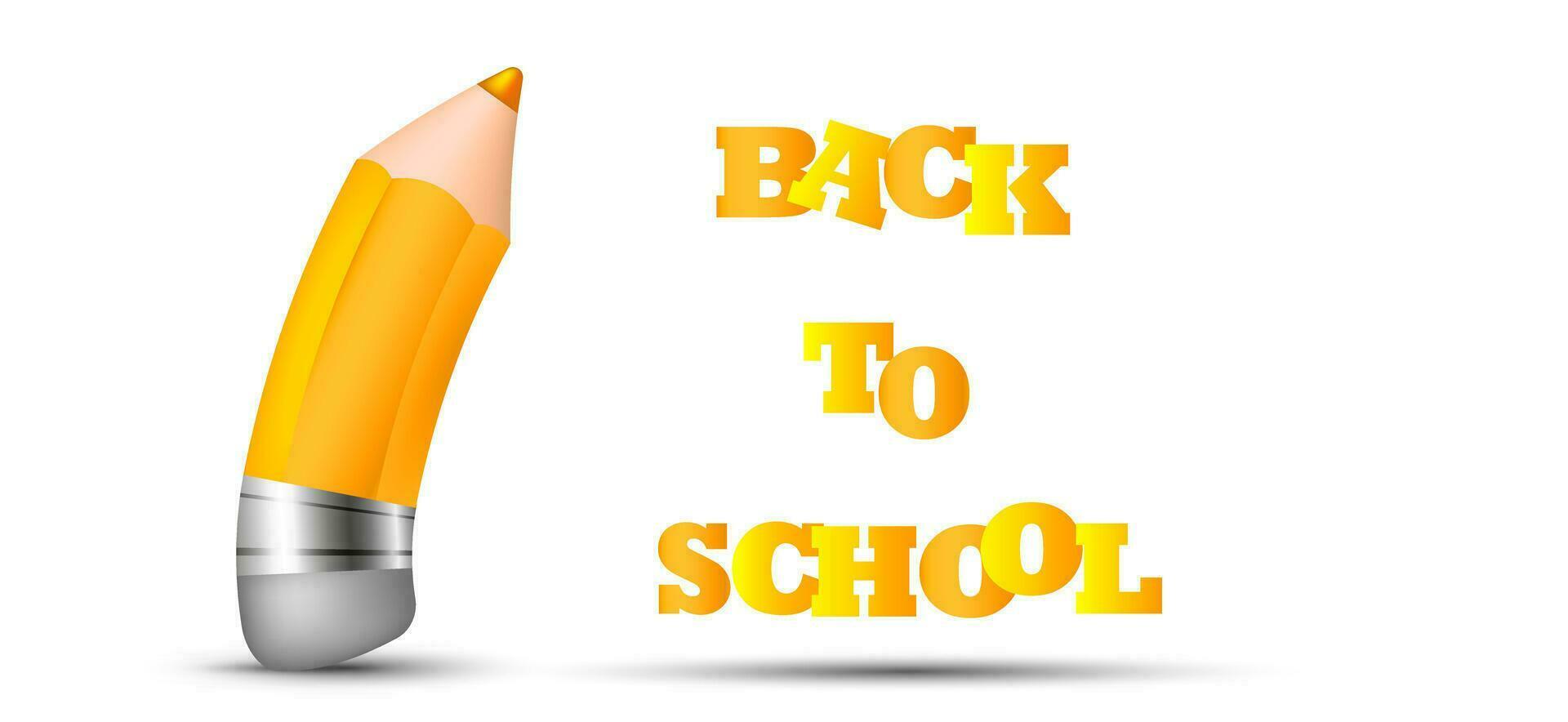 Banner, concept of return to school, knowledge day, September 1, school pencil, bright stationery. On white background with shadow and copy space vector