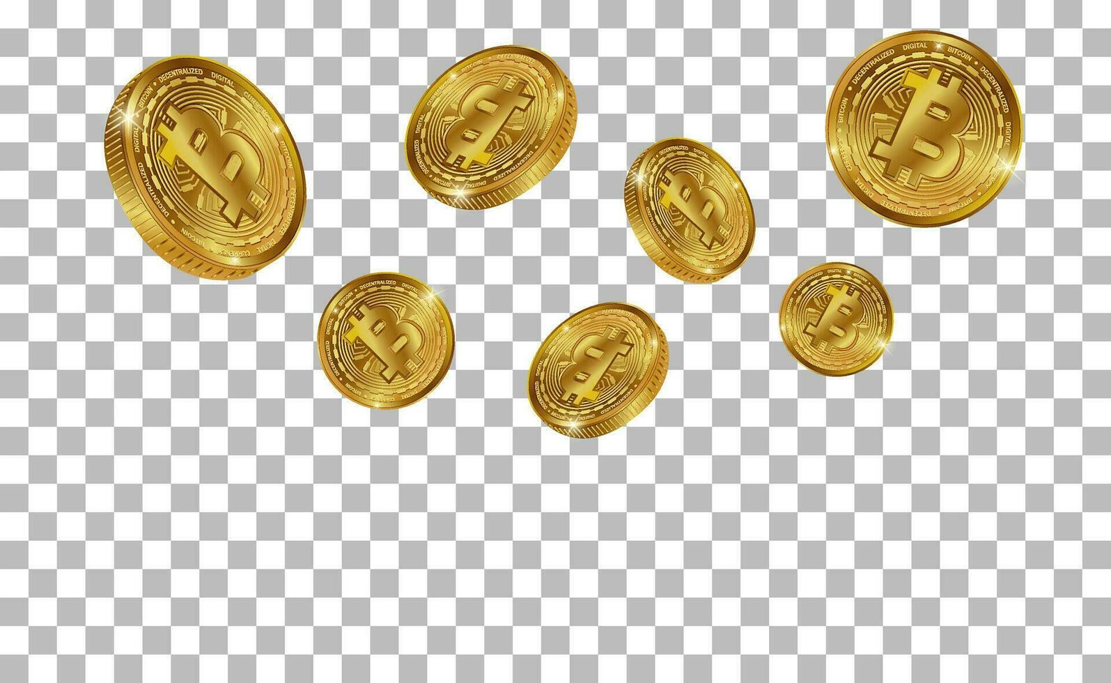 Bitcoin cryptocurrency symbols. Rain of 3d Golden coins, Digital money splash. Falling or flying money, digital currency payment, mining, finance concept. vector